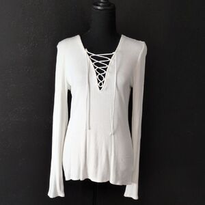 Express White Lace-Up Blouse